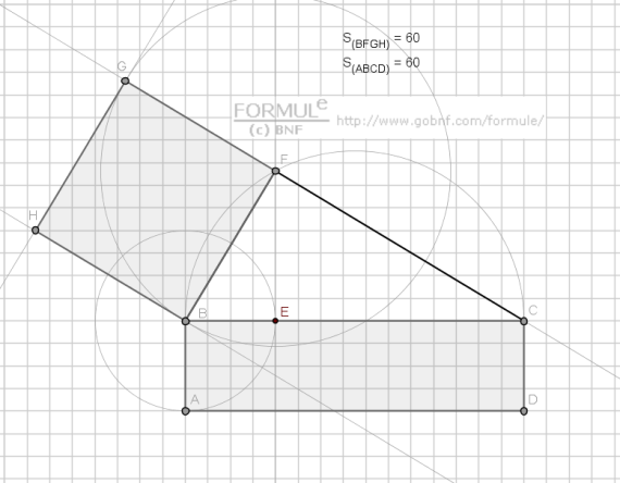 Immagine, costruzione geometrica, trasformazione di un rettangolo in un quadrato equivalente, Primo teorema di Euclide