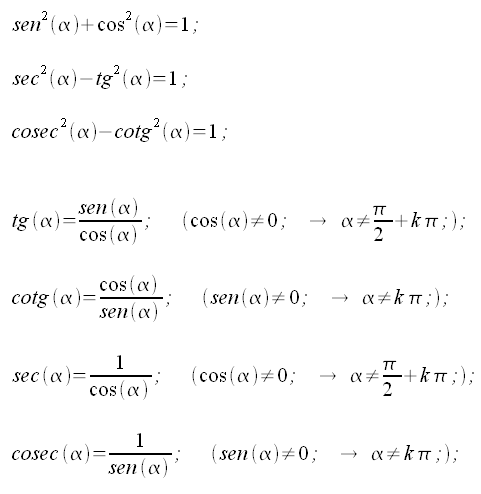 Relazioni fondamentali, funzioni trigonometriche, seno, coseno, tangente, cotangente, secante, cosecante