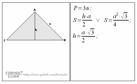 Geometria del piano, triangolo equilatero, formule