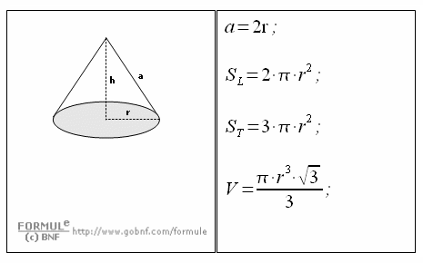 Geometria solida, cono equilatero, formule