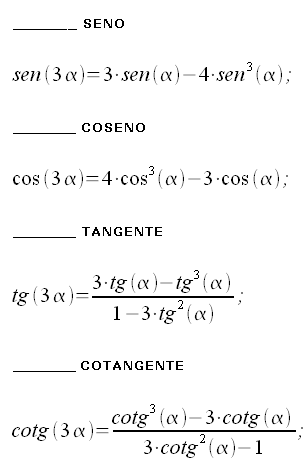 Formule di triplicazione: seno, coseno, tangente, cotangente