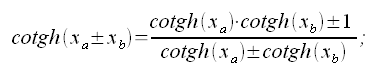 Formule di addizione e sottrazione, cotangente iperbolica