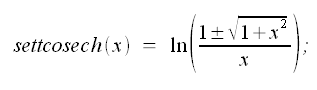 Trigonometria iperbolica, settore cosecante iperbolica, funzione settore cosecante iperbolica