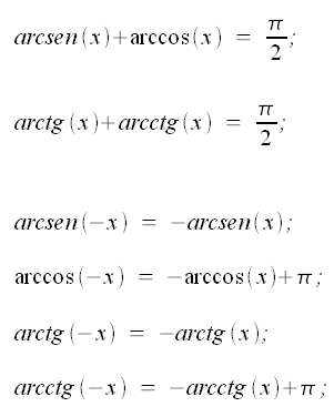 Relazioni principali, funzioni trigonometriche inverse, arcoseno, arcocoseno, arcotangente, arcocotangente, relazioni funzioni goniometriche inverse con argomento diverso da 0