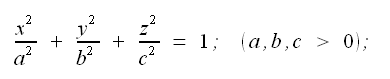 Geometria analitica nello spazio, equazione della Ellissoide reale, centro ellissoide nell'origine degli assi, semiassi