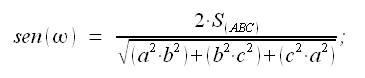 Geometria del piano, angolo di Brocard, formula .4., seno dell'angolo di Brocard, formule