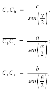 Trigonometria, triangolo, distanza degli exincentri, formule