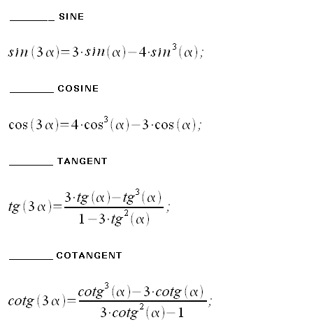 trigonometric functions, sine, cosine, tangent, cotangent:triple angle