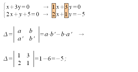 Esercizi, risoluzione del sistema, determinante dei coefficienti