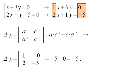 Esercizi, risoluzione del sistema, determinante relativo alla y