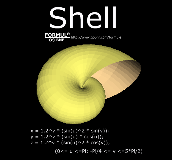 Curve e superfici-Varie, galleria, immagine conchiglia, equazione cartesiana parametrica conchiglia, Curves & surfaces-Miscellaneous, gallery, image of shell, parametric equation of shell